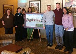 Pictured L-R: Billie, RN; Jean, PT; Denine, RN; Melissa, LPN; Joel and Todd, Marilyn's sons; Jenny, Marketing